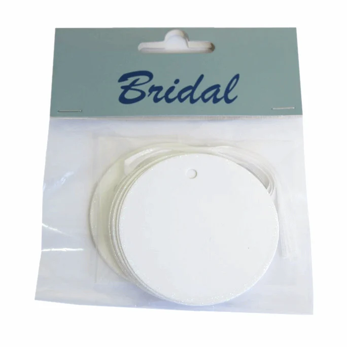 White Round Wedding Tags with Ribbon - 60mm (Pack of 10)