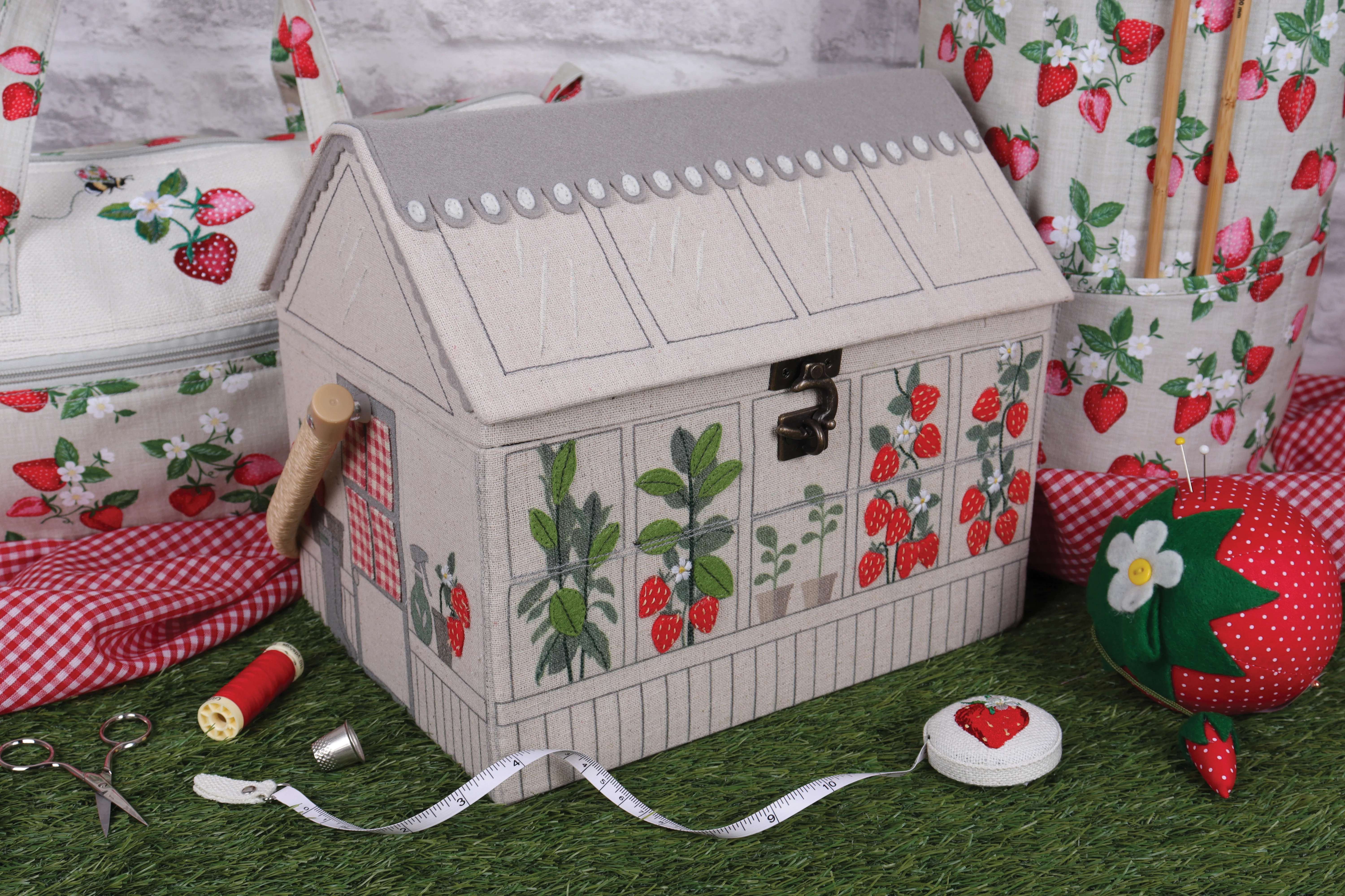 Strawberry Greenhouse Embroidered Sewing Box - Image 3
