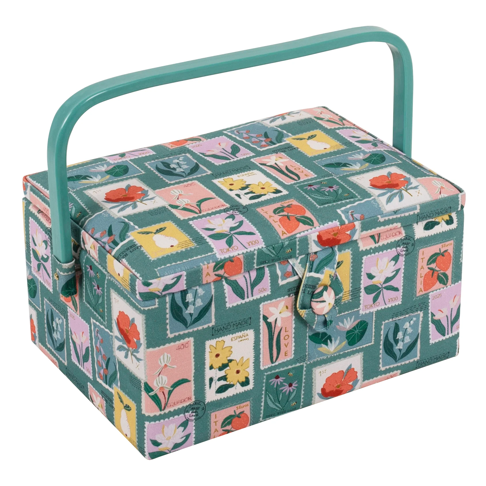 Embroidered Stamps Sewing Box - Medium